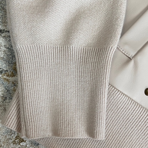 Sioni Light Beige Bomber Jacket Sweater with Metallic Details - Picture 5 of 15